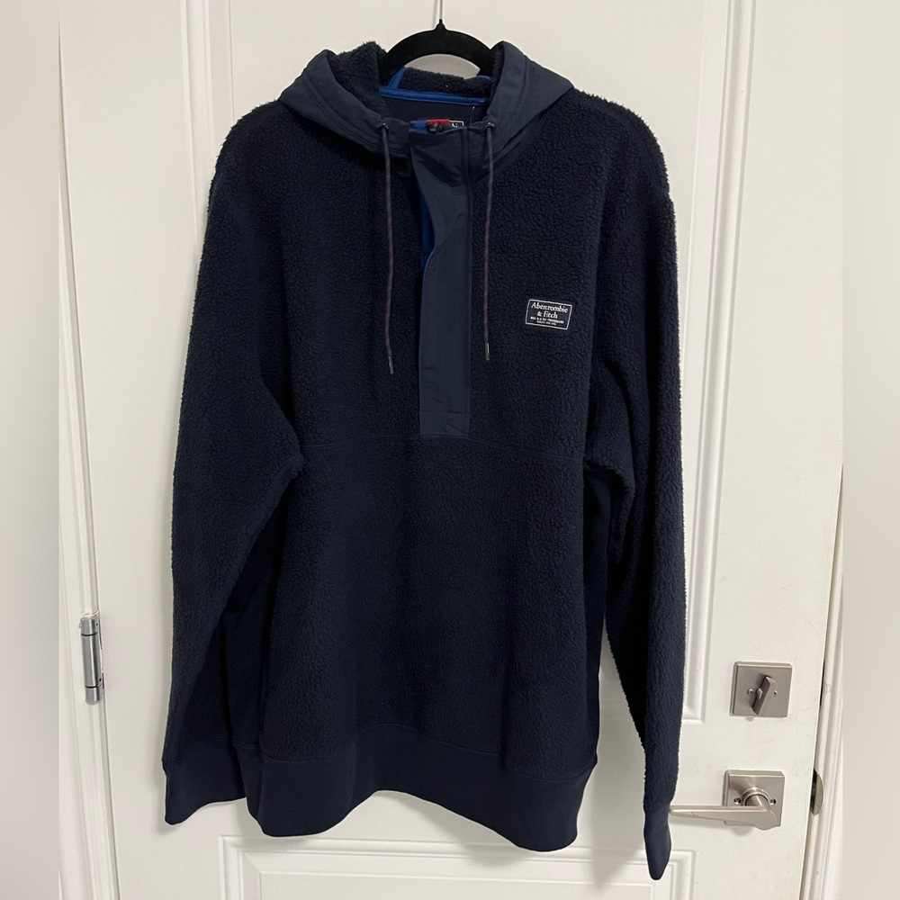 Abercrombie & Fitch Men’s Quarter Zip Teddy Fleece Hoodie - Size XXL